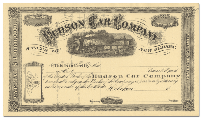 Hudson Car Company Stock Certificate