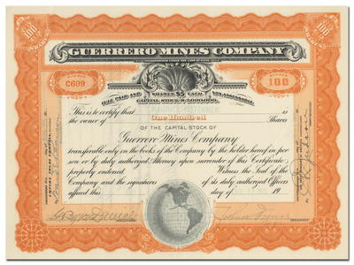 Guerrero Mines Company Stock Certificate