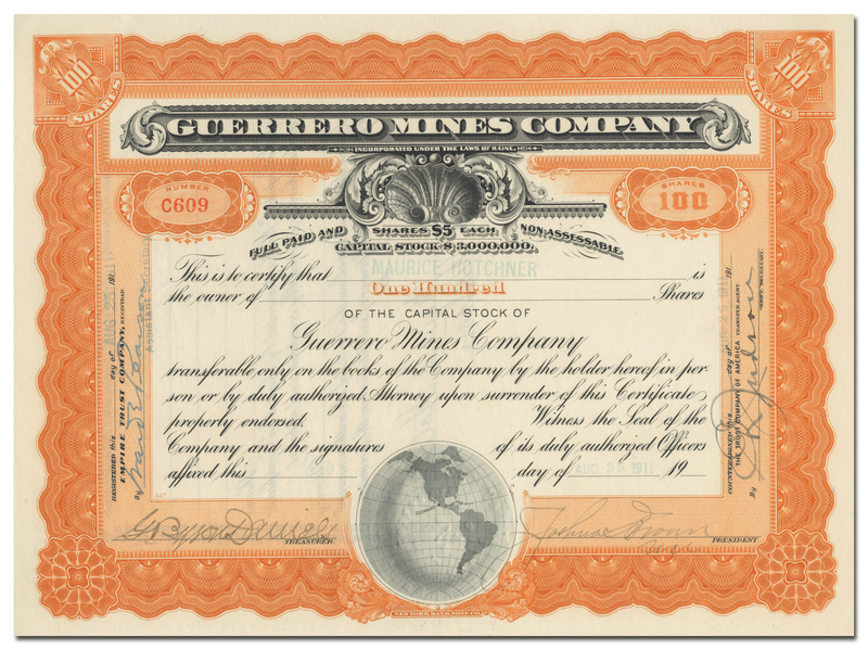 Guerrero Mines Company Stock Certificate