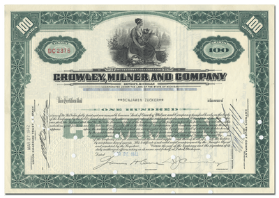 Crowley, MIlner and Company Stock Certificate