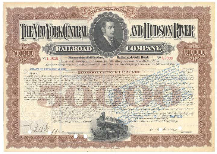 New York Central and Hudson River Railroad Company Bond Certificate