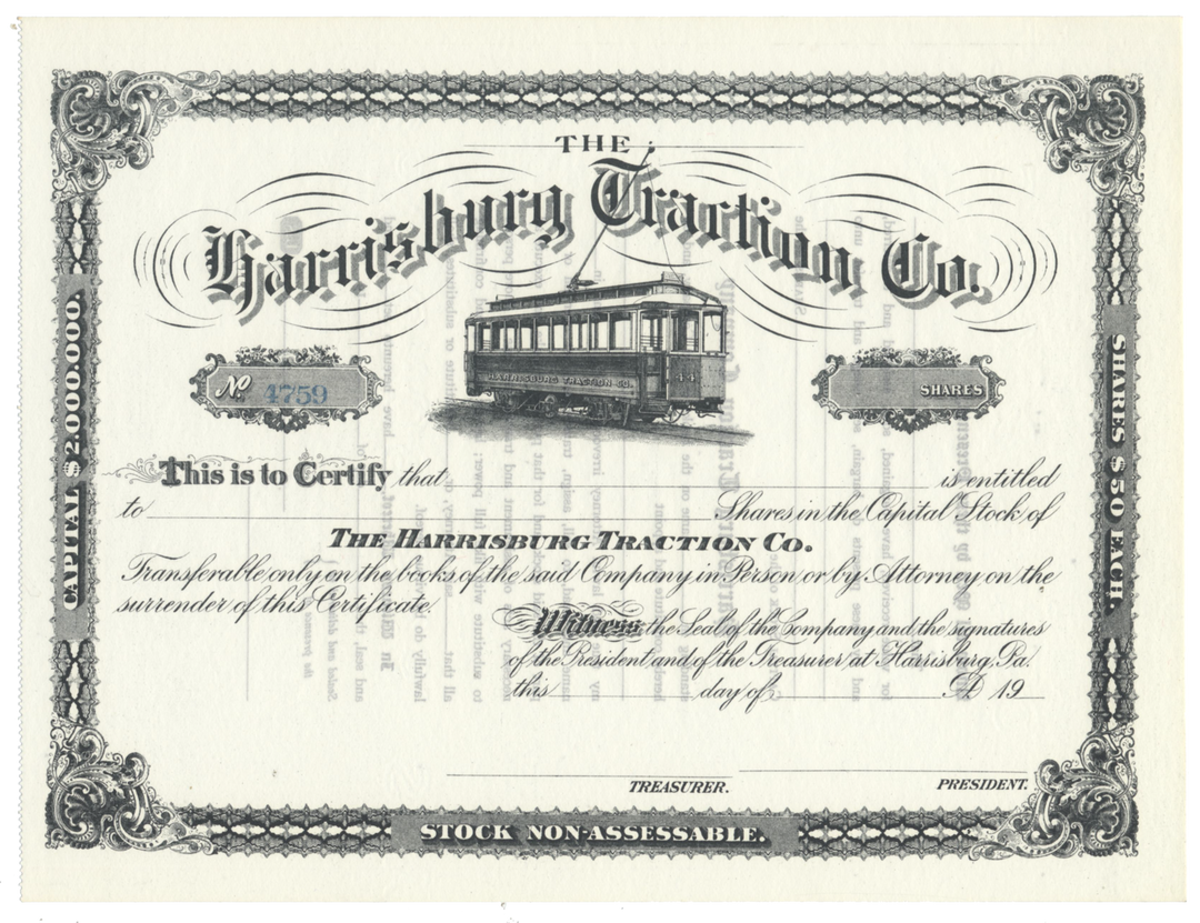 Harrisburg Traction Co. Stock Certificate