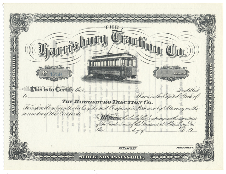 Harrisburg Traction Co. Stock Certificate