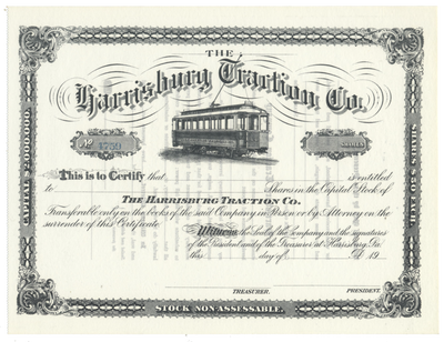 Harrisburg Traction Co. Stock Certificate