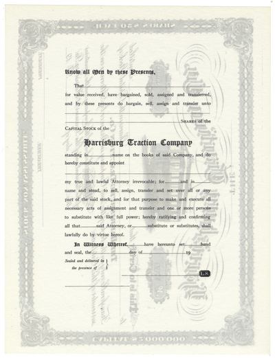 Harrisburg Traction Co. Stock Certificate