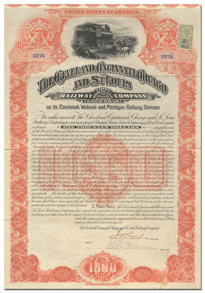 Cleveland, Cincinnati, Chicago and St. Louis Railway Company Bond Certificate