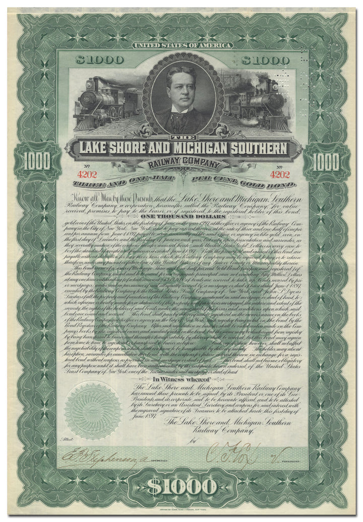 Lake Shore and Michigan Southern Railway Company Bond Certificate