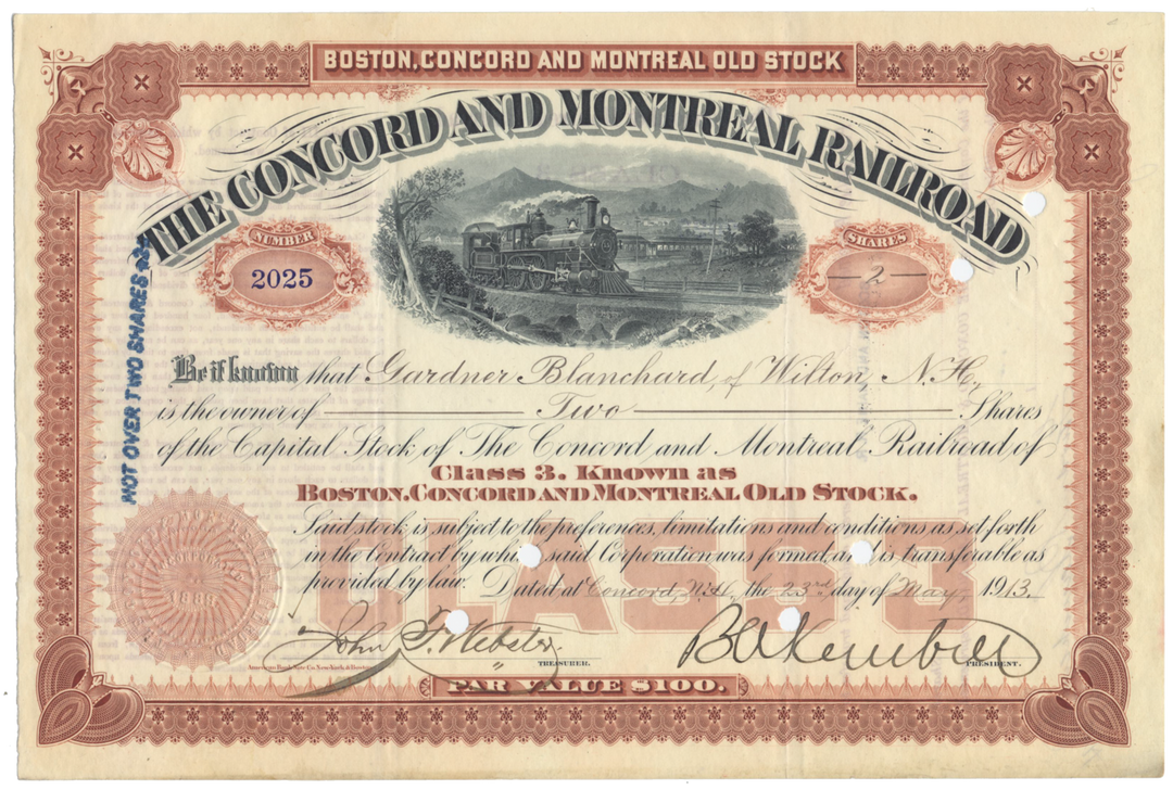 Concord and Montreal Railroad Stock Certificate