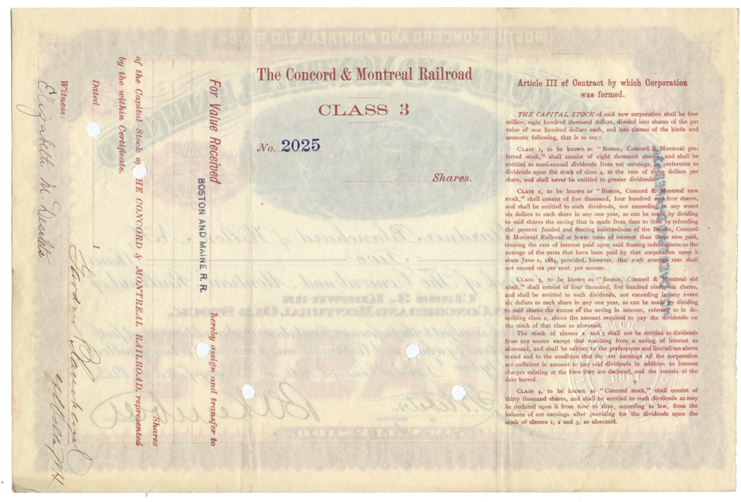 Concord and Montreal Railroad Stock Certificate