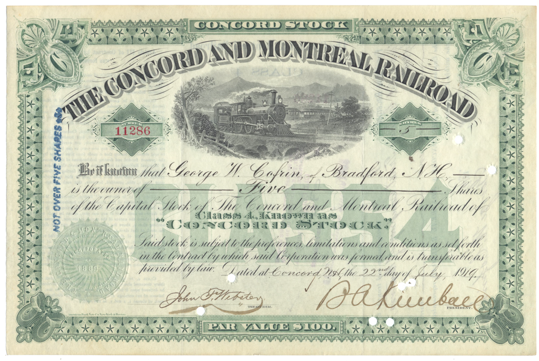 Concord and Montreal Railroad Stock Certificate