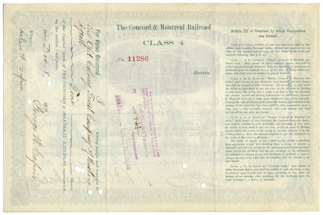 Concord and Montreal Railroad Stock Certificate