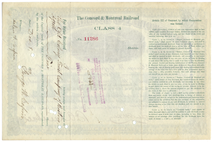 Concord and Montreal Railroad Stock Certificate