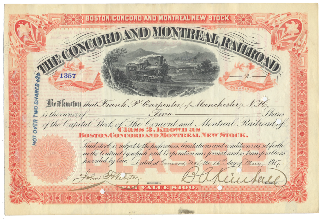 Concord and Montreal Railroad Stock Certificate