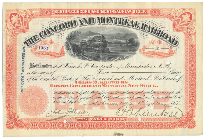 Concord and Montreal Railroad Stock Certificate