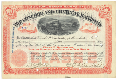Concord and Montreal Railroad Stock Certificate