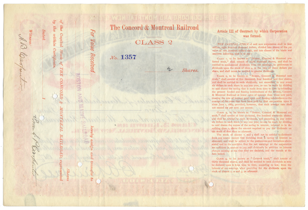 Concord and Montreal Railroad Stock Certificate