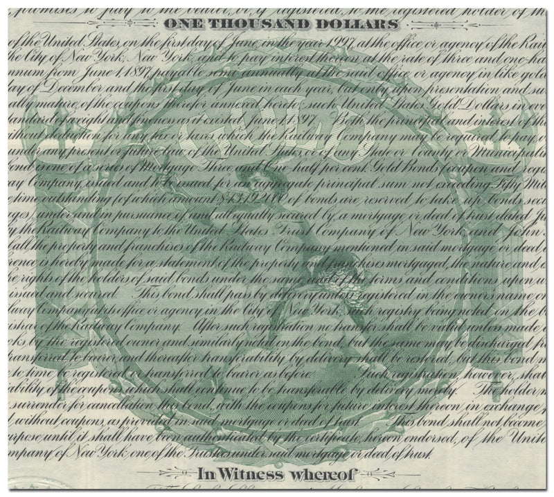 Lake Shore and Michigan Southern Railway Company Bond Certificate (Underprint)