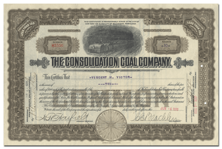 Consolidation Coal Company Stock Certificate