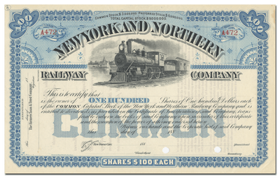 New York and Northern Railway Company Stock Certificate