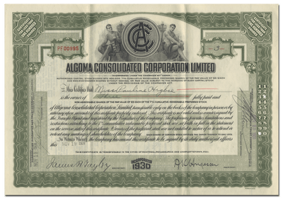 Algoma Consolidated Corporation Limited Stock Certificate