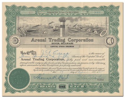 Arenal Trading Corporation Stock Certificate