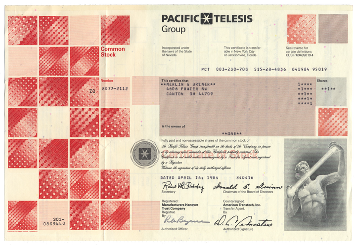 Pacific Telesis Group Stock Certificate