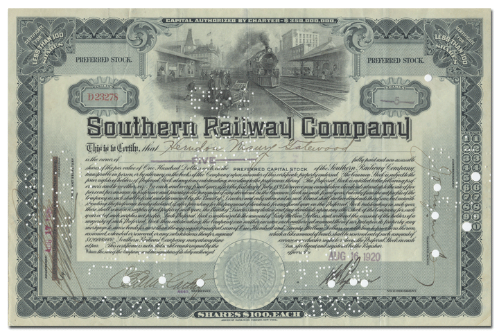 Southern Railway Company Stock Certificate