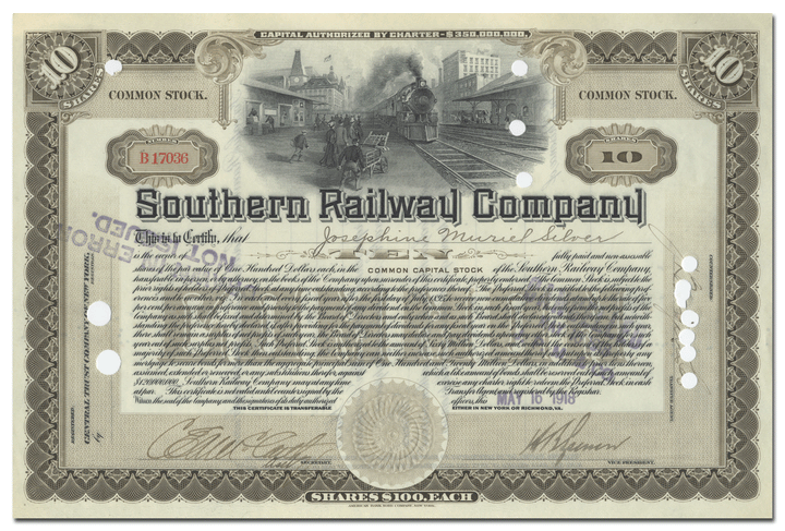 Southern Railway Company Stock Certificate