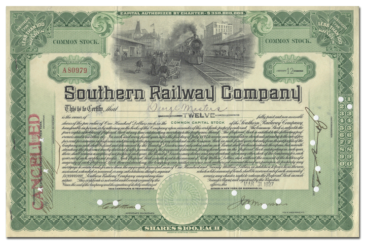 Southern Railway Company Stock Certificate