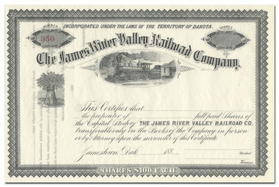 James River Valley Railroad Company Stock Certificate