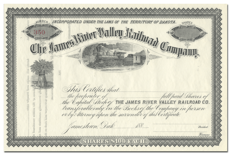 James River Valley Railroad Company Stock Certificate