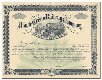 Monte Cristo Railway Company Stock Certificate