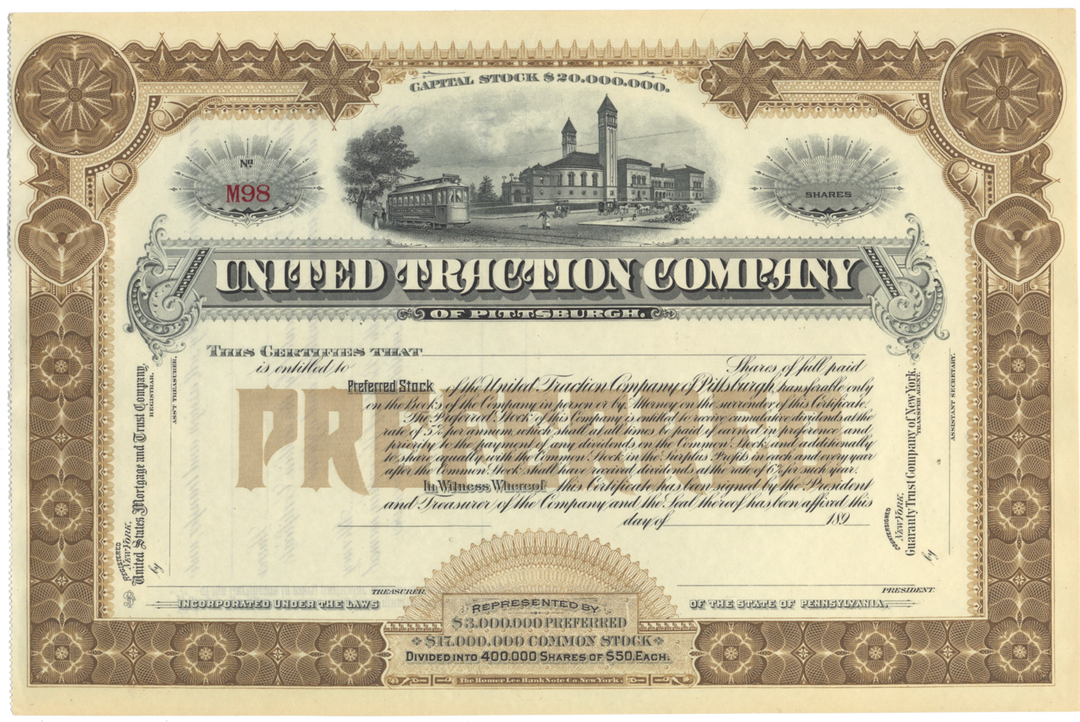 United Traction Company Stock Certificate