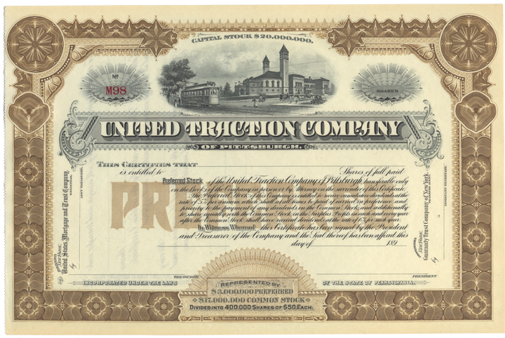 United Traction Company Stock Certificate