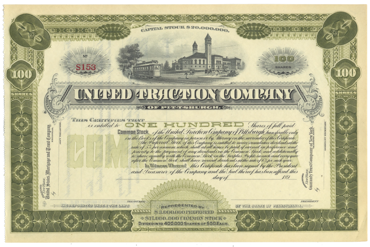 United Traction Company Stock Certificate