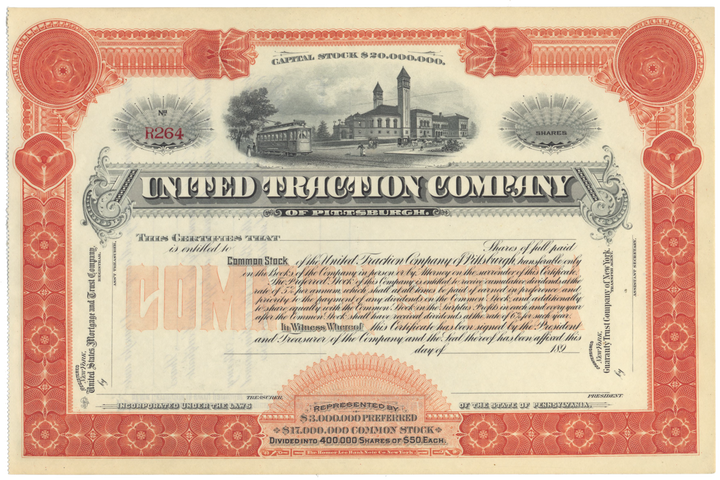 United Traction Company Stock Certificate