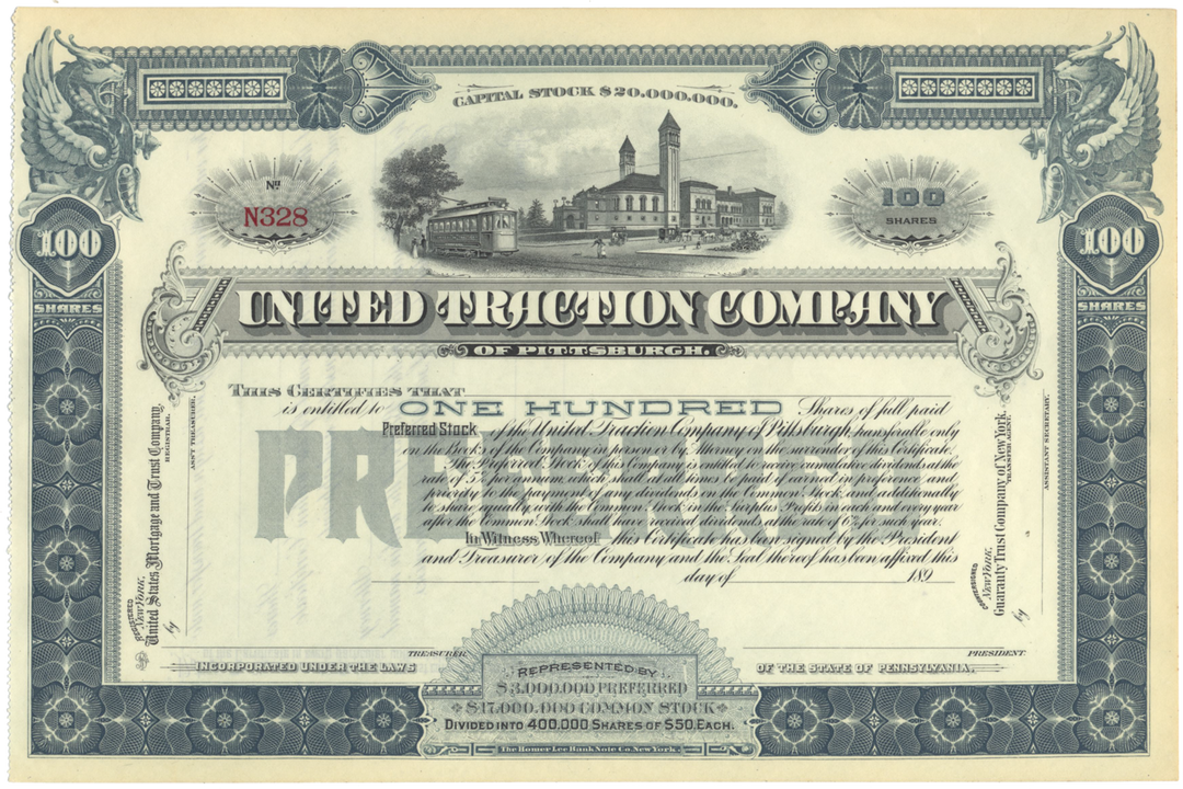 United Traction Company Stock Certificate