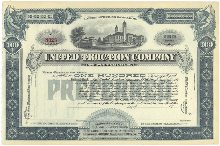 United Traction Company Stock Certificate