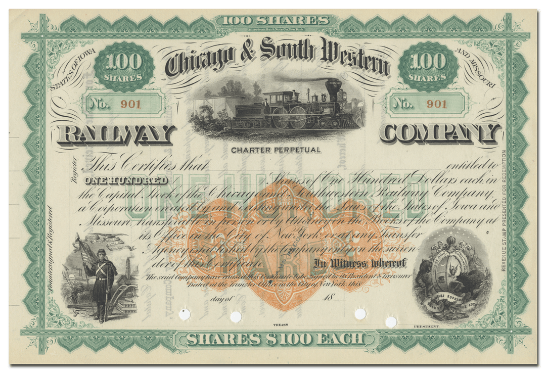 Chicago & South Western Railway Company Stock Certificate