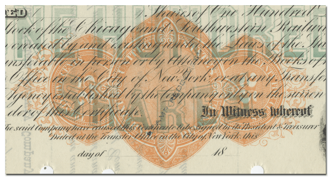 Chicago & South Western Railway Company Stock Certificate (Revenue Stamp)