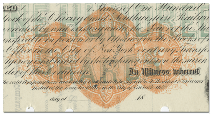 Chicago & South Western Railway Company Stock Certificate (Revenue Stamp)