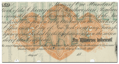 Chicago & South Western Railway Company Stock Certificate (Revenue Stamp)