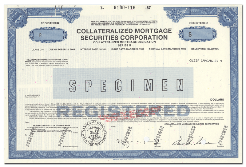 Collateralized Mortgage Securities Corporation Bond Certificate