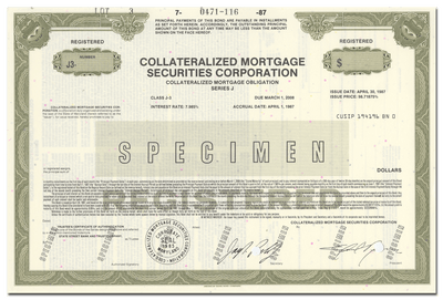 Collateralized Mortgage Securities Corporation Bond Certificate