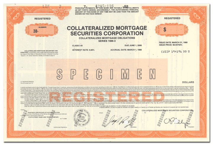 Collateralized Mortgage Securities Corporation Bond Certificate