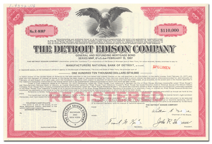 Detroit Edison Company Bond Certificate