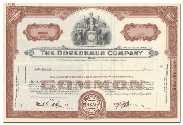 Dobeckmun Company Specimen Stock Certificate