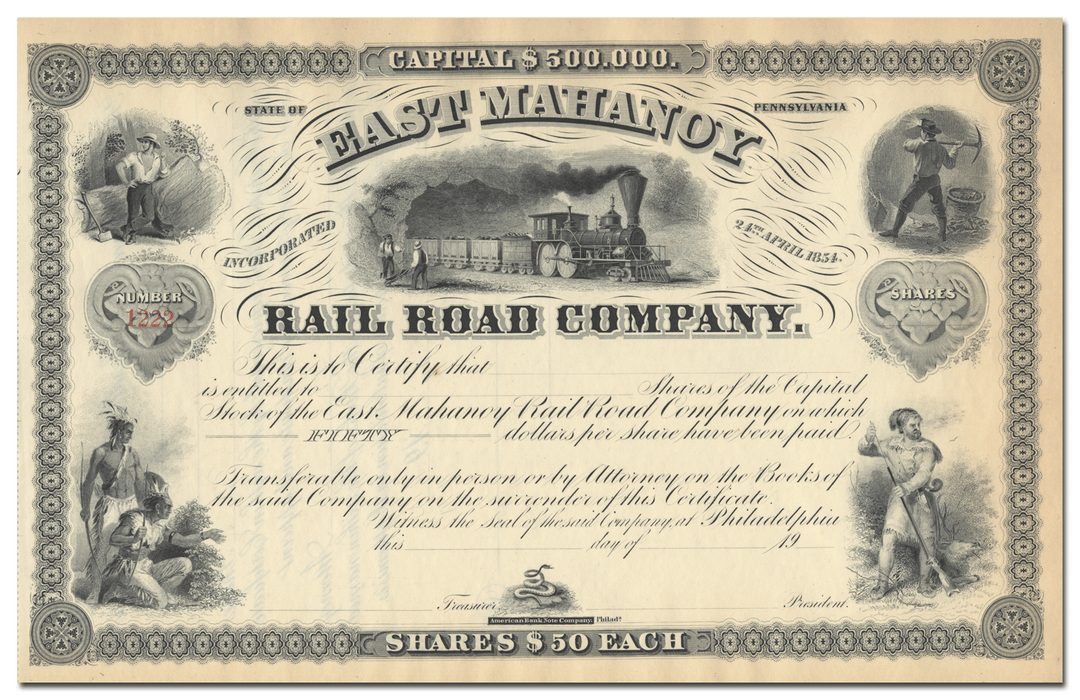 East Mahanoy Rail Road Company Stock Certificate