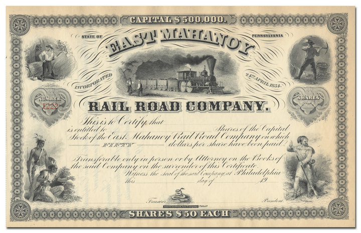 East Mahanoy Rail Road Company Stock Certificate