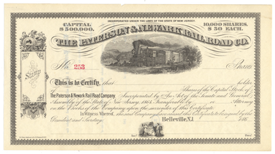 Paterson & Newark Rail Road Company Stock Certificate